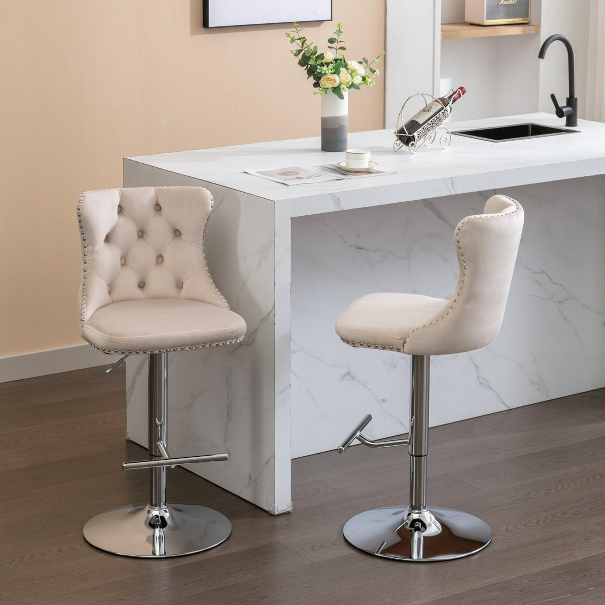 BARHOCKER DE-36328 2er-Set mit 360°-Drehung Beige - Beige, Metall (46/115/46cm) - ComfortXL