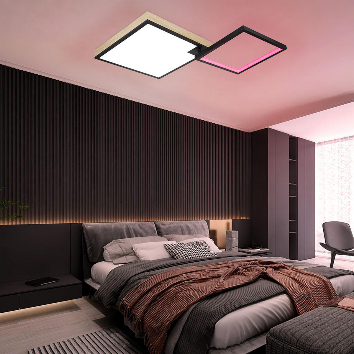 LED DECKENLEUCHTE Jacky Schwarz Holzoptik - Schwarz, Metall (85.5/55/10cm) - Globo Lighting