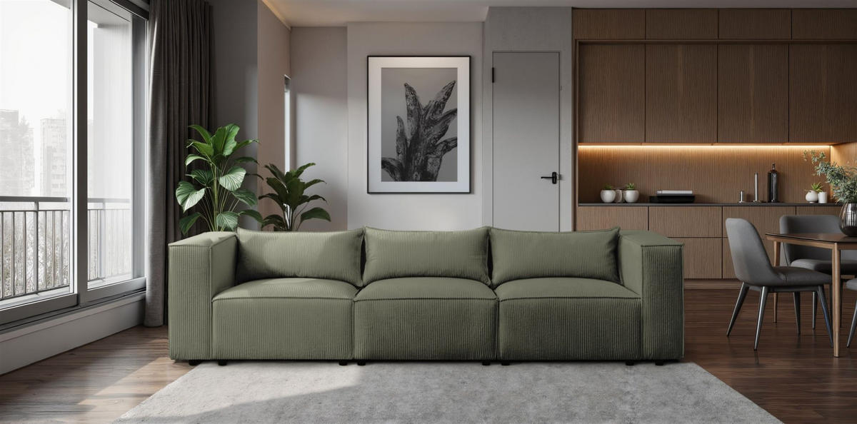 SOFA 3-sitzer Nevio - Grün, Holzwerkstoff/Textil (290/71/105cm) - Fun Möbel