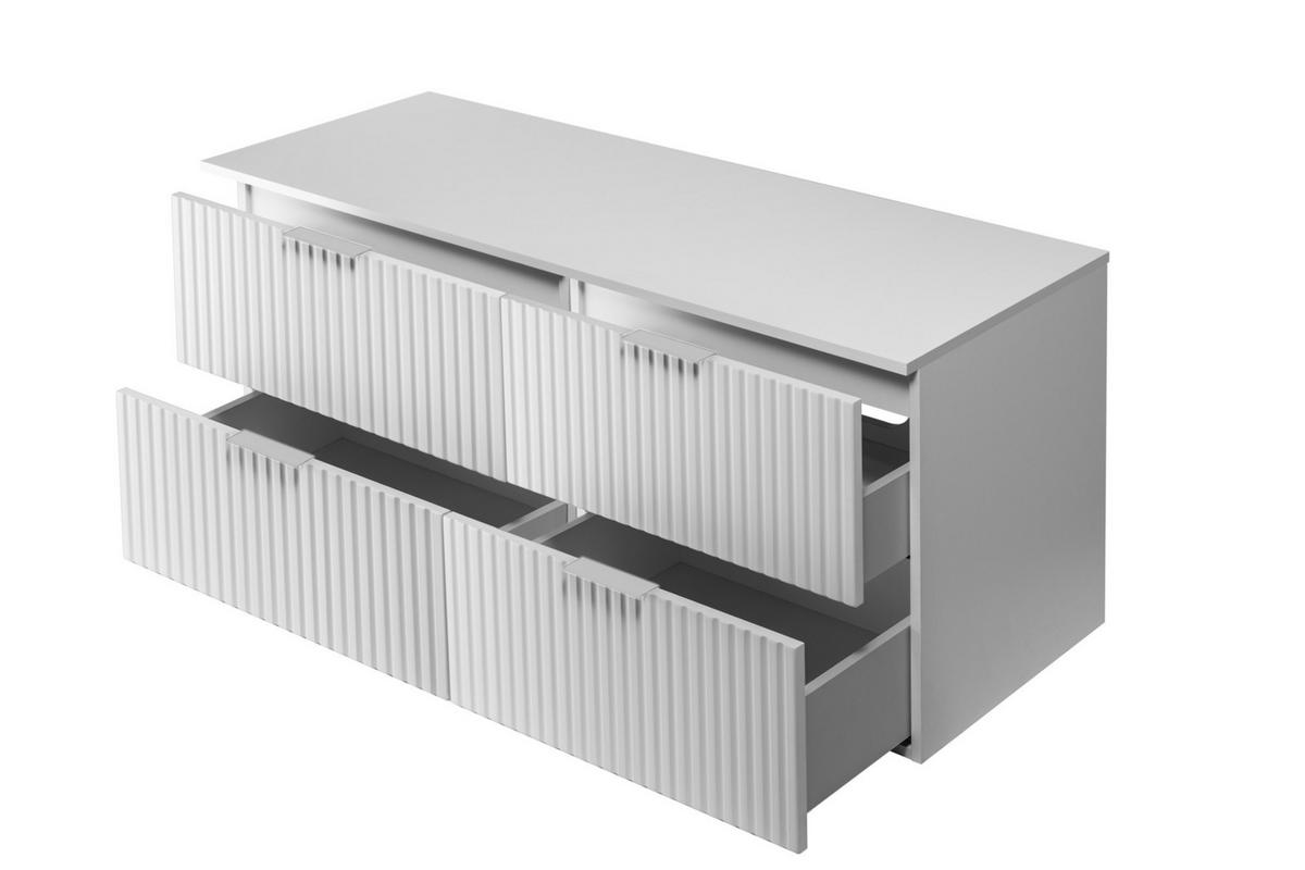 WASCHBECKUNTERSCHRANK, Mattweiß, 120 (2 x 60) x 57 x 46 cm, silberner Griff + Arbeitsplatte - Silberfarben/Weiß, Holzwerkstoff (120/57/46cm) - 3XE LIVING