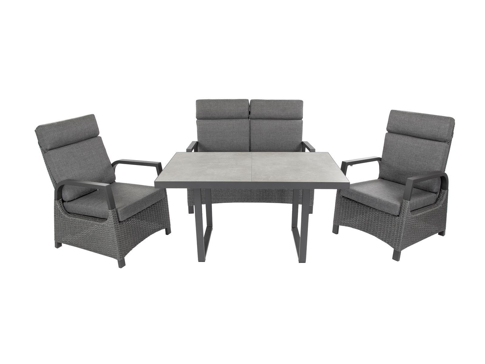 LOUNGE-SET Orlando Grau, Aluminium/Polyrattan, für 4 Personen, Tisch 130/80/68 cm - Grau, Naturmaterialien - bellavista - Home & Garden