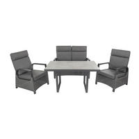 LOUNGE-SET Orlando Grau, Aluminium/Polyrattan, für 4 Personen, Tisch 130/80/68 cm - Grau, Naturmaterialien - bellavista - Home & Garden