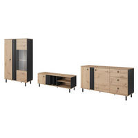 WOHNZIMMER-SET Madis sand grange eiche / anthrazit 3-teilig - Braun, Holz/Holzwerkstoff (393.3/148.8/40cm) - Feldmann-Wohnen