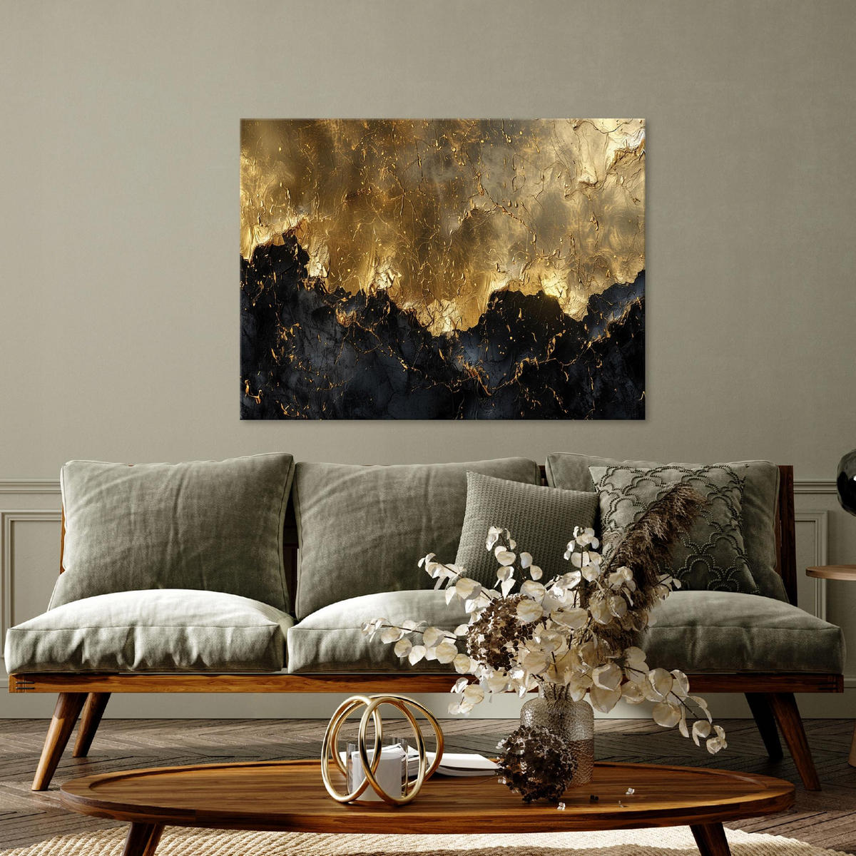 LEINWANDBILD Abstrakt Gold Schwarz 100x70 - Multicolor, Holzwerkstoff (100/70cm) - Wallarena