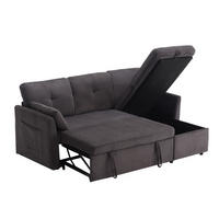 ECKSOFA mit Ausziehbett, verstecktem Stauraum und flexibel links oder rechts platzierbarer Chaiselongue - Dunkelgrau, Textil (206/108cm) - EVRYAE