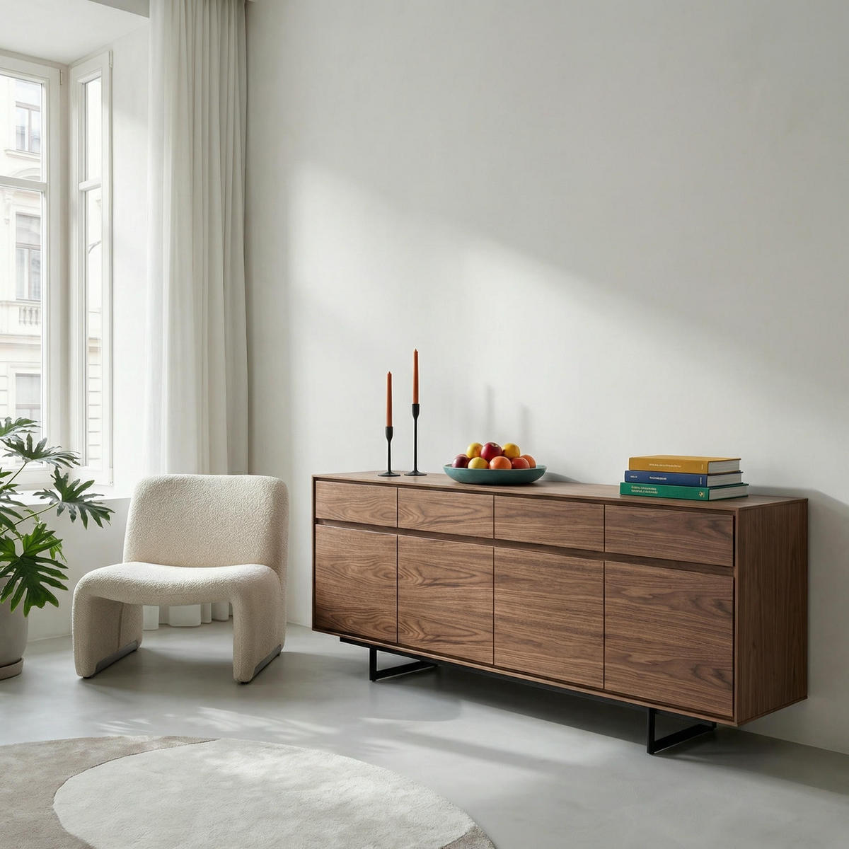 SIDEBOARD Amerikanisches Walnussfurnier - Walnussfarben/Schwarz, Holzwerkstoff/Metall (205/82/45cm) - Furnhouse