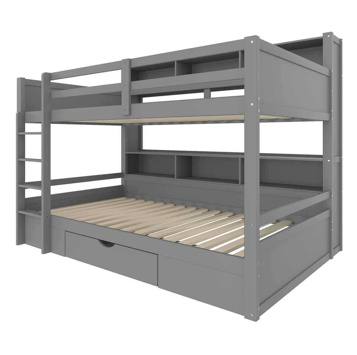 ETAGENBETT 90/200 cm Grau mit Schublade und Ablagefächern - Grau, Holz (90/200cm) - BEAOK