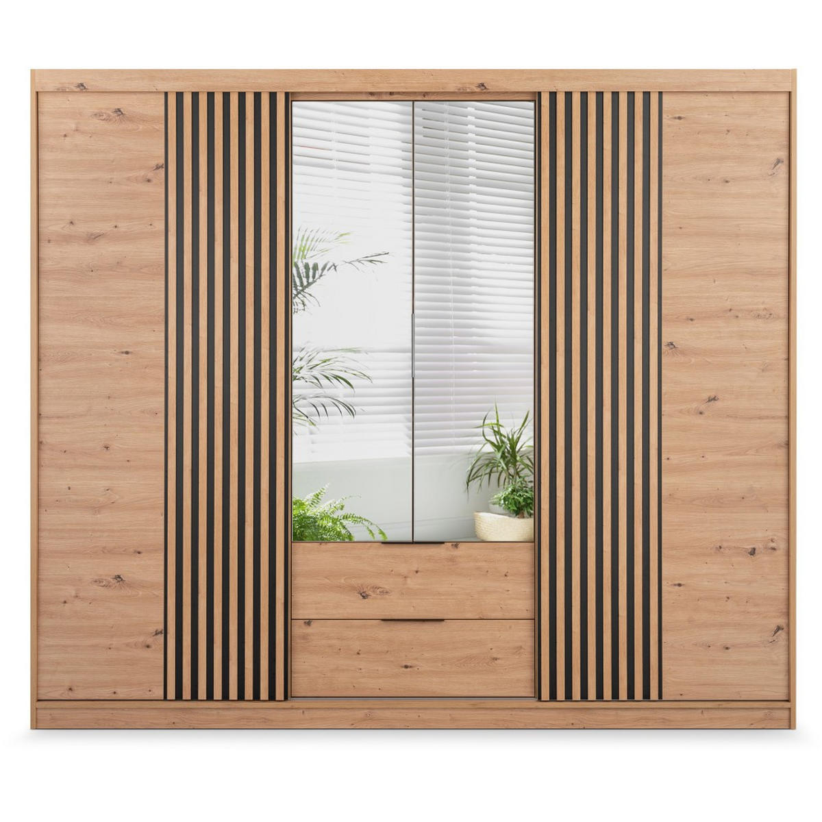 DREHTÜRENSCHRANK Madero mit Spiegel und 2 Schubladen, 250 cm, eiche Artisan - Eiche Artisan, Holzwerkstoff (250/213/60cm) - Beautysofa