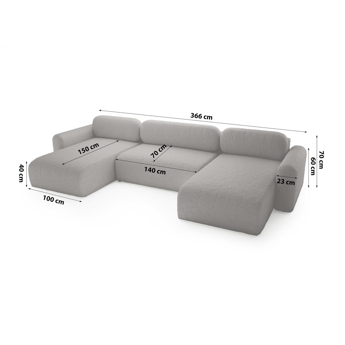 WOHNLANDSCHAFT mit Schlaffunktion Thekla U, Grau - Grau, Textil (366/70/150cm) - Fedve