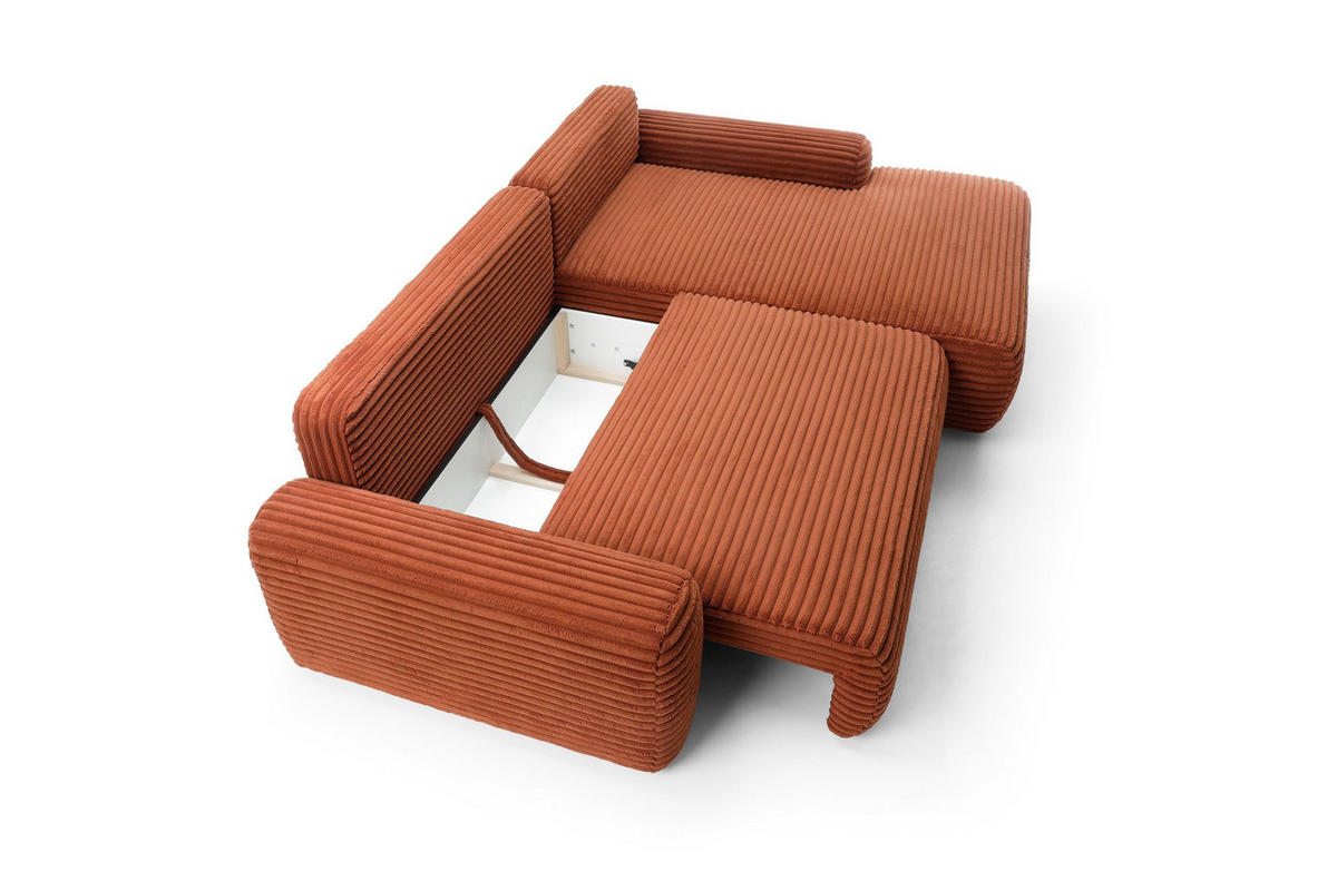 ECKSOFA OSSO Orange Velours-Stoff mit Schlaffunktion - Orange, Holz (264/162cm) - MASSENO