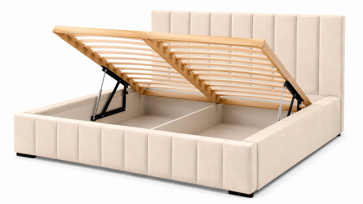 MARPUR Polsterbett NERO 180x200 cm mit Bettkasten und Lattenrost, Beige - Chromfarben/Beige, Holz/Holzwerkstoff (180/200cm) - Marpur