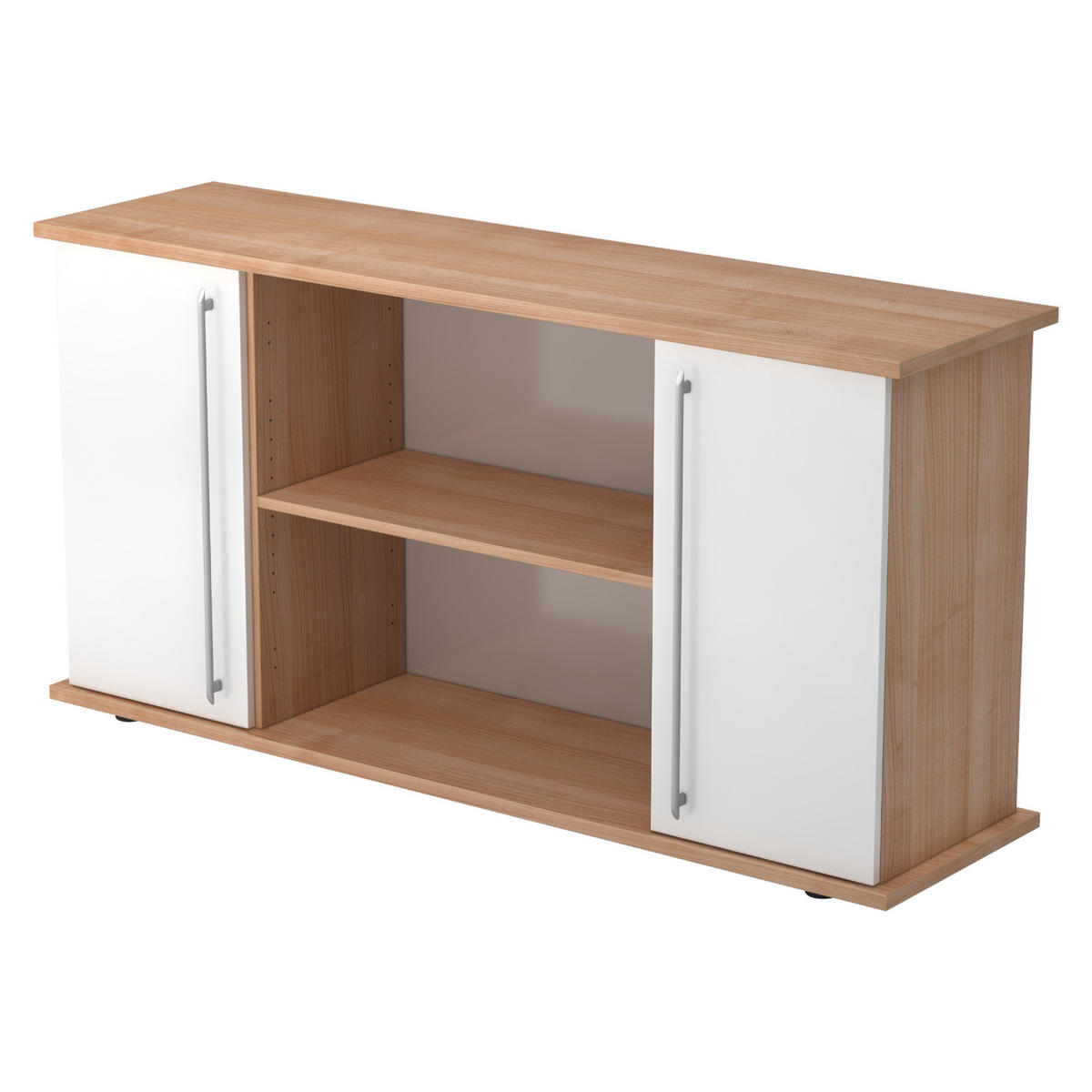 SIDEBOARD mit 2 Flügeltüren 44,8/166,1/84 cm in Nussbaumfarben/Weiß Relinggriff (Kunststoff) - Nussbaumfarben/Weiß, Holzwerkstoff (166.1/84/44.8cm) - bümö