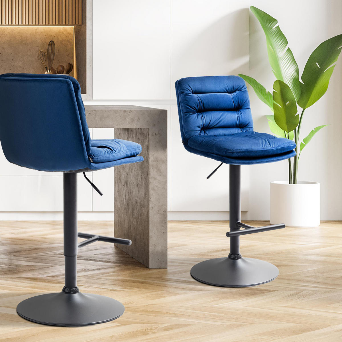 BARHOCKER 2er Set Diamant Samt schwarz blau - Blau/Schwarz, Textil/Metall (42/116/56cm) - TPFLiving