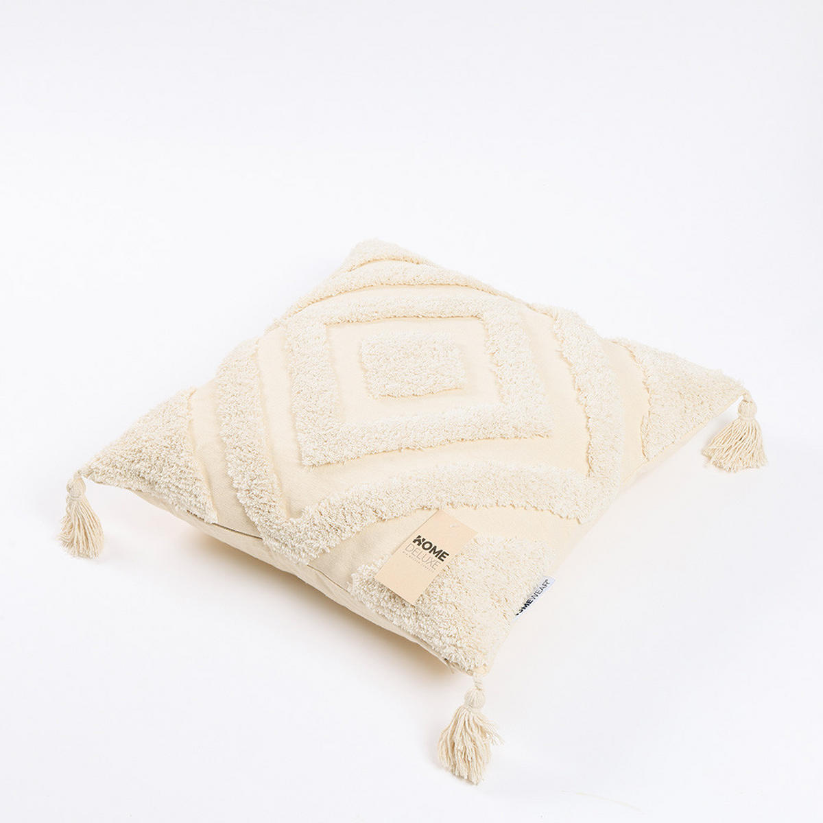KISSENBEZUG JARA - Creme, Raute / ohne Kissenfüllung - Creme, Kunststoff (50/50cm) - Home Deluxe