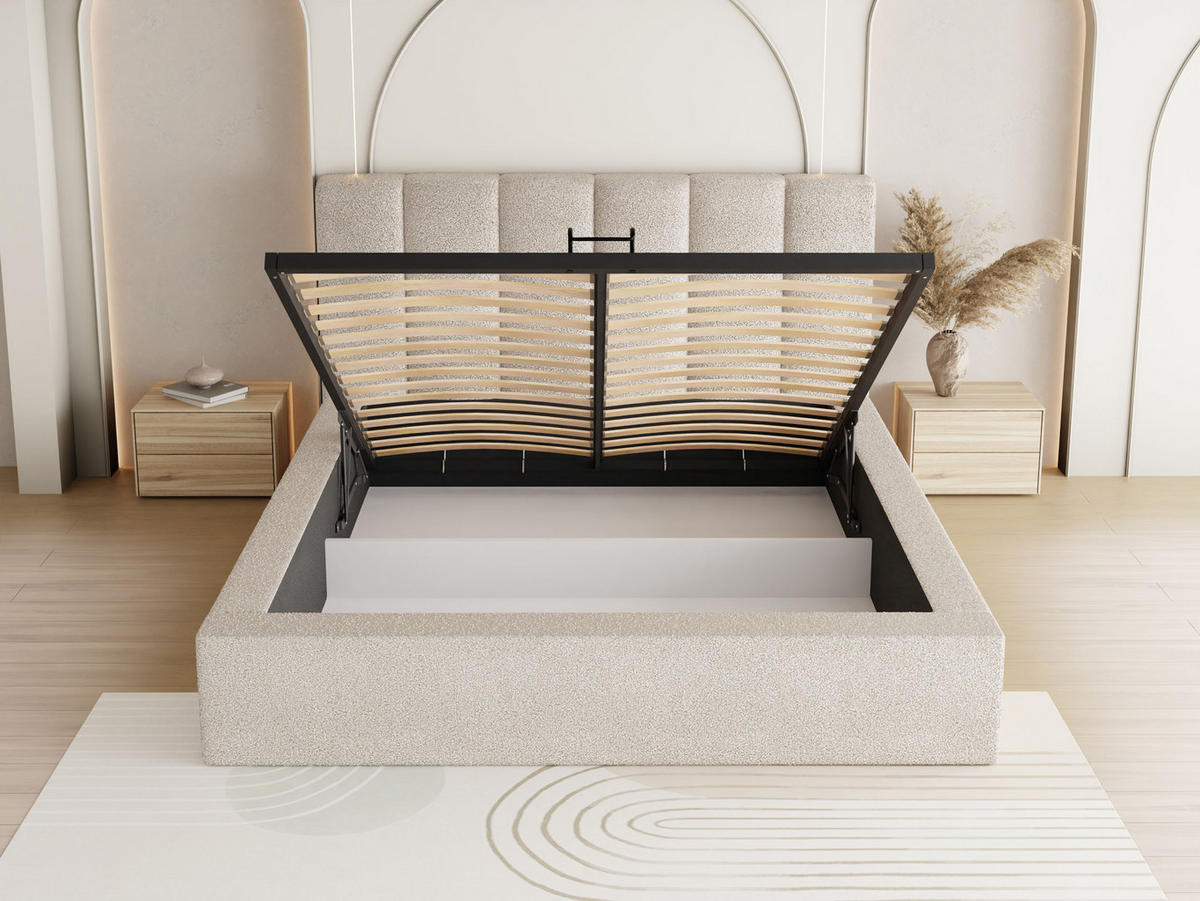 POLSTERBETT Amira mit Bettkasten, Schwarz Samt 160x200 cm - Schwarz Hochglanz/Birkefarben, Holz/Holzwerkstoff (160/200cm) - WFL GROUP