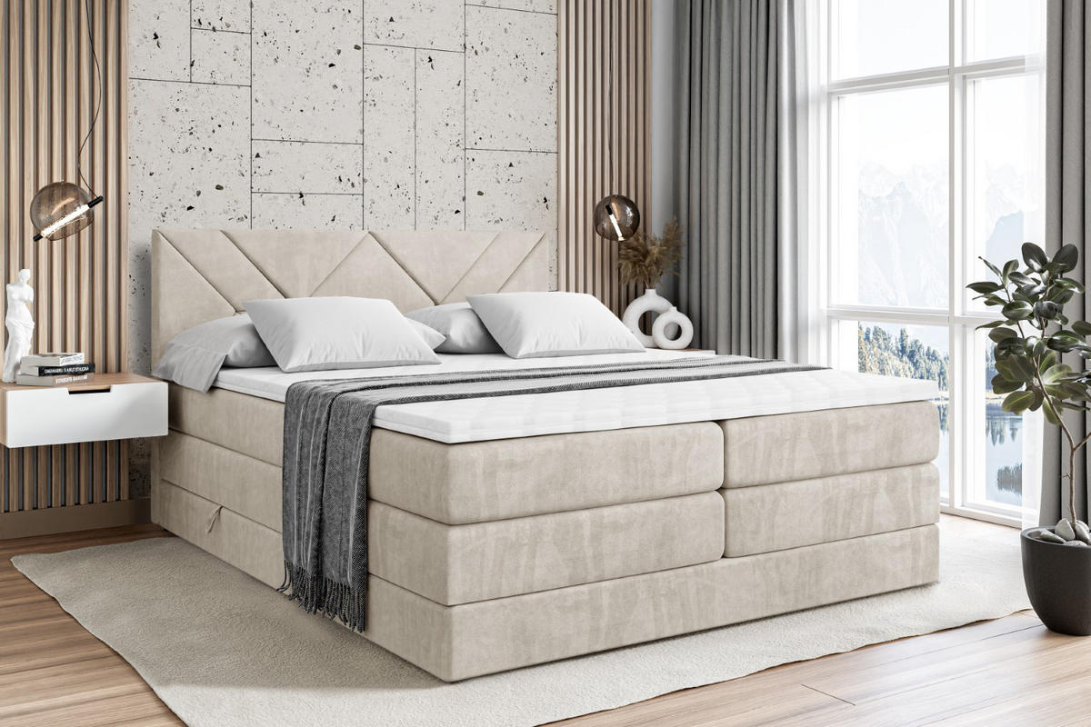 BOXSPRINGBETT BARWA KING - 200x200 - H3/H4 - Creme - Creme, Holzwerkstoff (200/200cm) - ALTDECOR