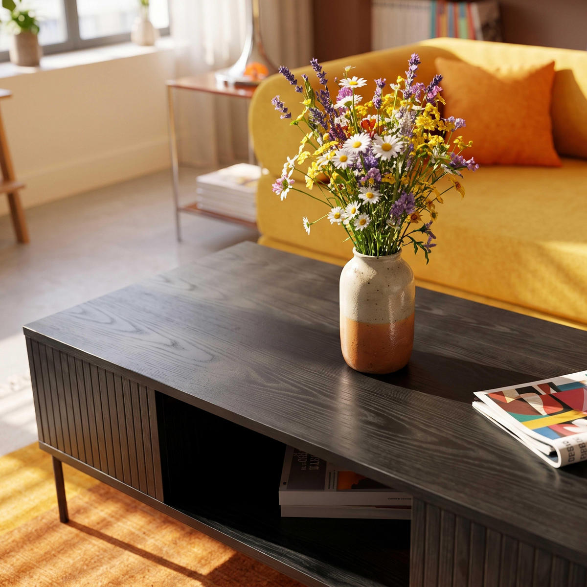 COUCHTISCH, Schwarz - Schwarz, Holz/Metall (60/120/39cm) - Oviala