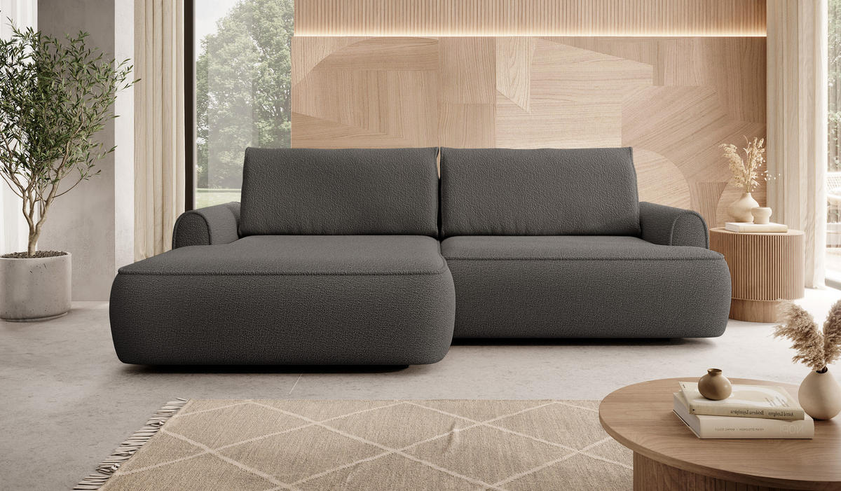 ECKSOFA 250 cm Mareno mit Bettkasten, Schlaffunktion, Links, Dunkelgrau - Dunkelgrau, Holz (250/146cm) - Emporius