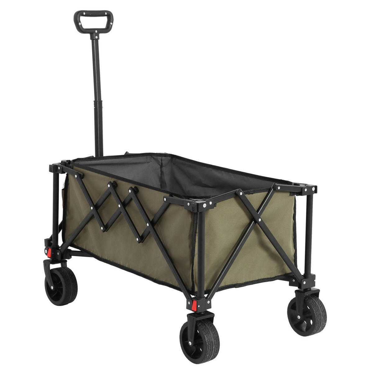 GARTENWAGEN 80L Army Grün – Outdoor Transportwagen mit All-Terrain Rädern & Teleskopgriff - Grün, Metall (77/45/48cm) - Urban Meuble