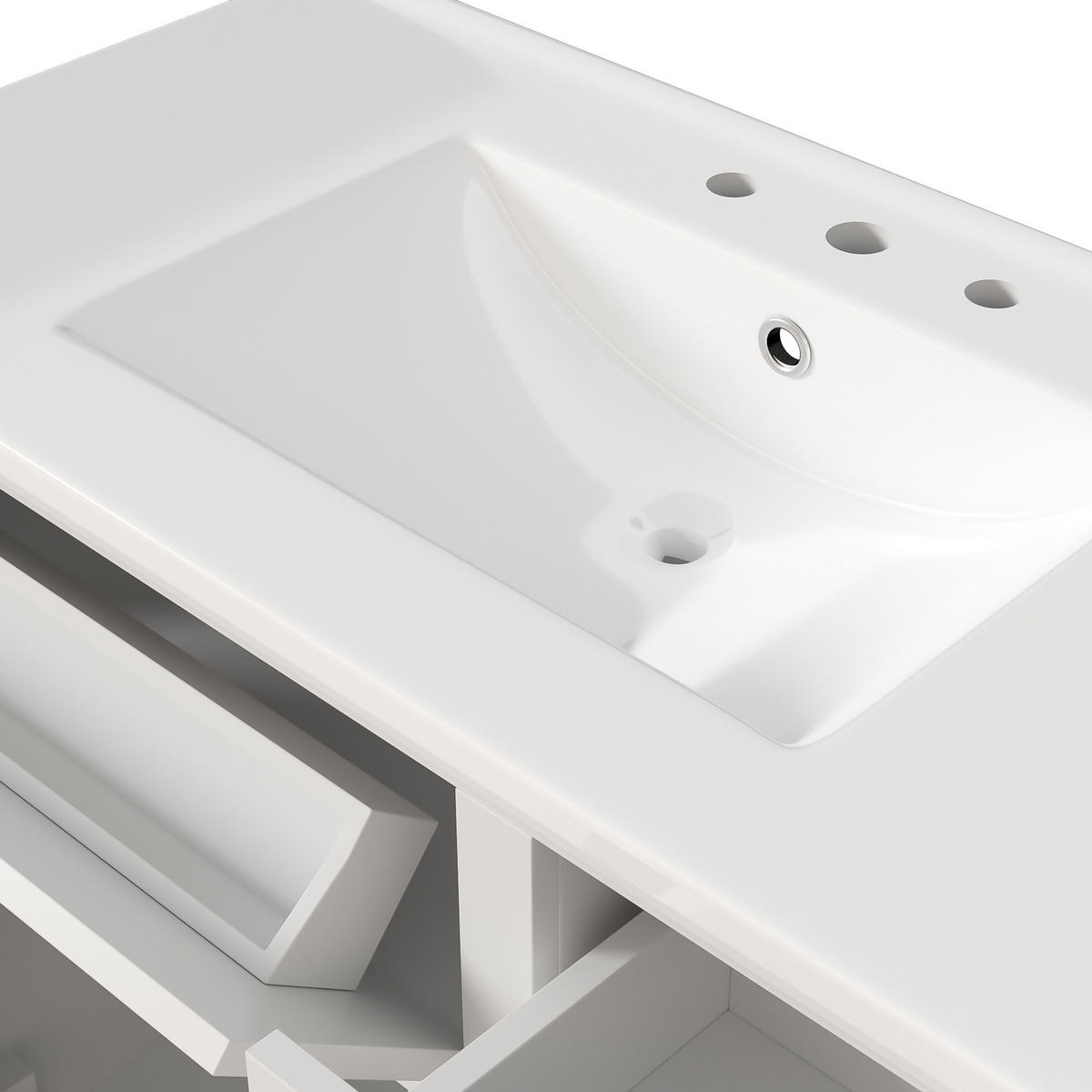 WASCHTISCHKOMBI 90x46x87 cm Weiß aus Keramik & Spanplatte mit geräuschlosen Schubladen - Weiß, Holzwerkstoff (90/87/46cm) - Modfu