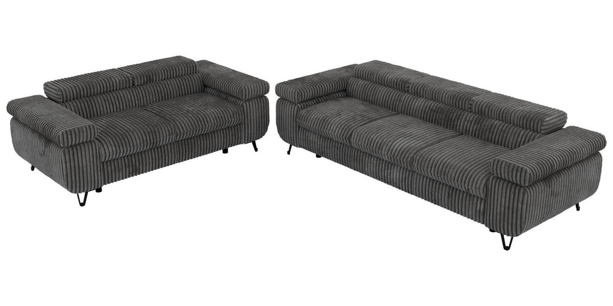 SEDACÍ SOUPRAVA PETER 2+3 - Šedá Manšestr - šedá/černá, kov/textil (262/76/99cm) - MKS