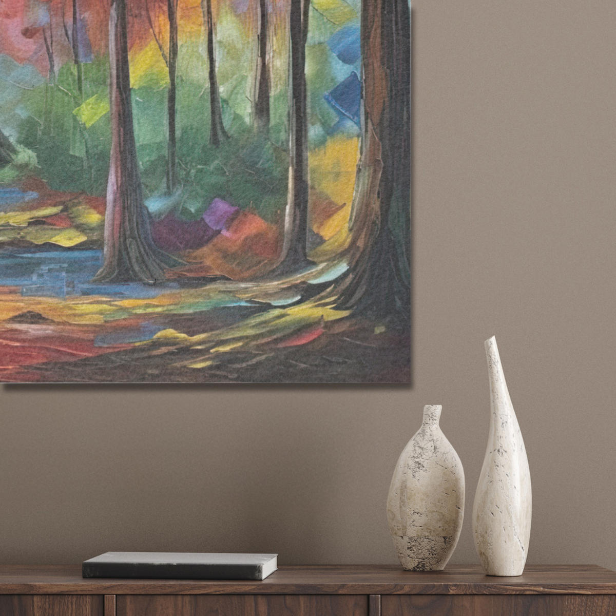 AKUSTIKBILD Landschaft - Wald - Farben - Natur Wandbild Wohnzimmer 100x70 cm - Multicolor, Textil (100/70/0.9cm) - MuchoWow