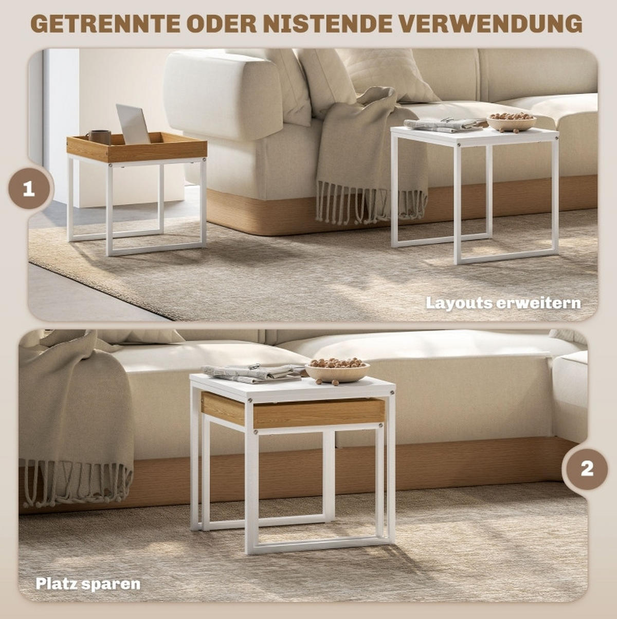 COUCHTISCH 45/40 cm weiß aus Stahl und MDF mit Tablett - Weiß, Metall (45/45/45cm) - OKMYHOME