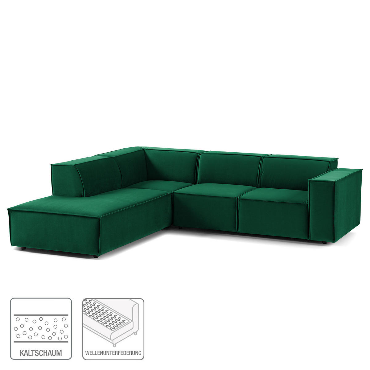 ECKSOFA mit Ottomane - Dunkelgrün/Schwarz, Kunststoff/Textil (260/234cm) - home24