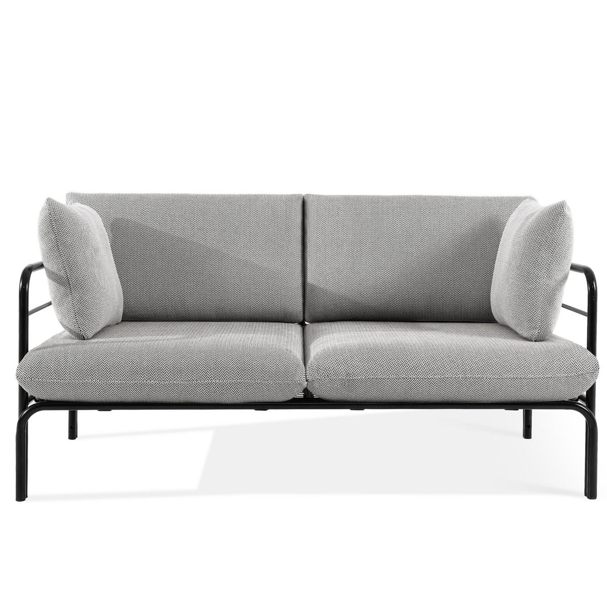 GARTENMÖBELSET RAMBE 4-tlg. 1x Tisch 2x Sessel 1x Sofa 2-Sitzer, mit Kissen, LOFT-STIL, Anthrazit - Dunkelgrau/Anthrazit, Glas/Textil - KONSIMO®