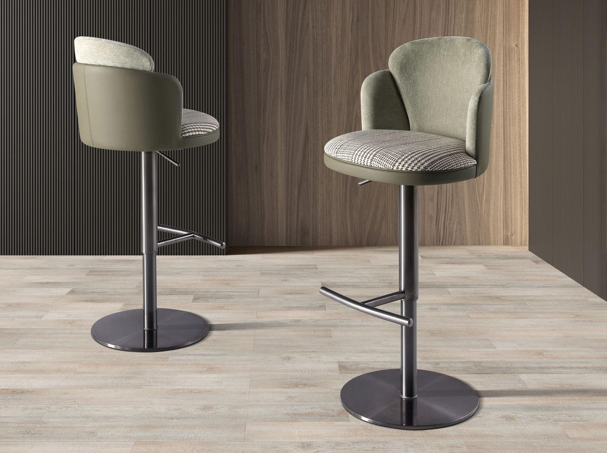 BARHOCKER Drehbar aus dunkelgrünem und weißem Stoff, olivgrün 49/54/83 cm - Edelstahlfarben/Salbeigrün, Leder/Textil (49/83/54cm) - ANGEL CERDA