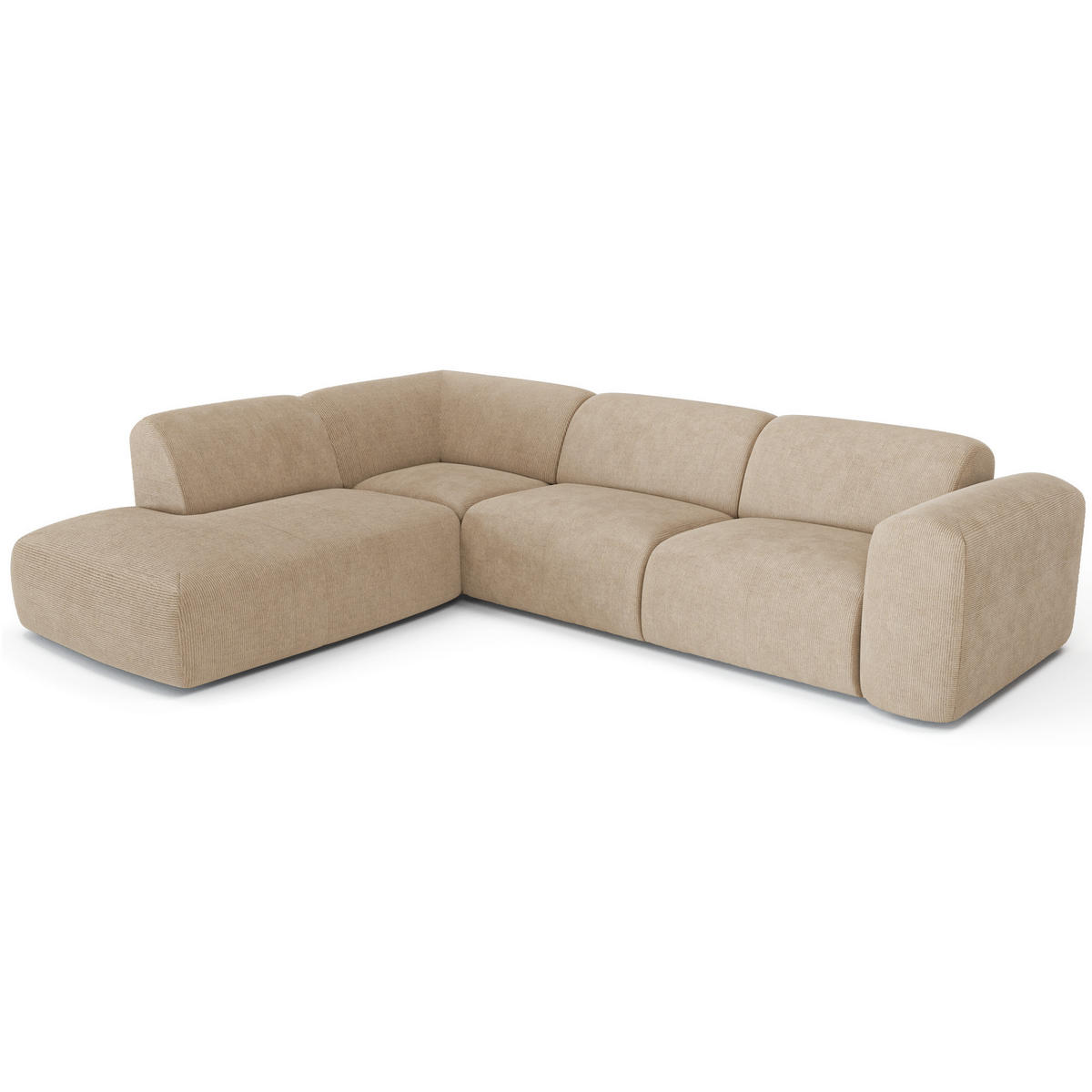 ECKSOFA LINKS Gerippter Samt Beige 269cm - Beige, Textil (221/269cm) - Sia Home