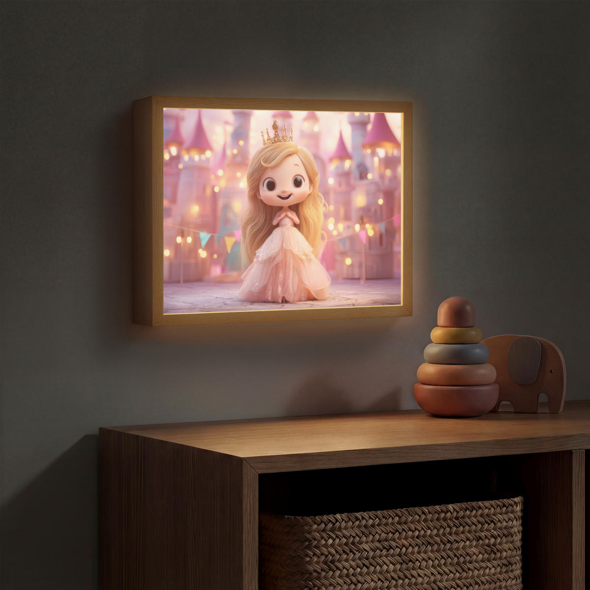 NACHTTISCHLAMPE MIT AKKU Prinzessin - Rosa - Schloss 40x30 cm - Rosa, Holzwerkstoff (8/40/30cm) - OnlyWow