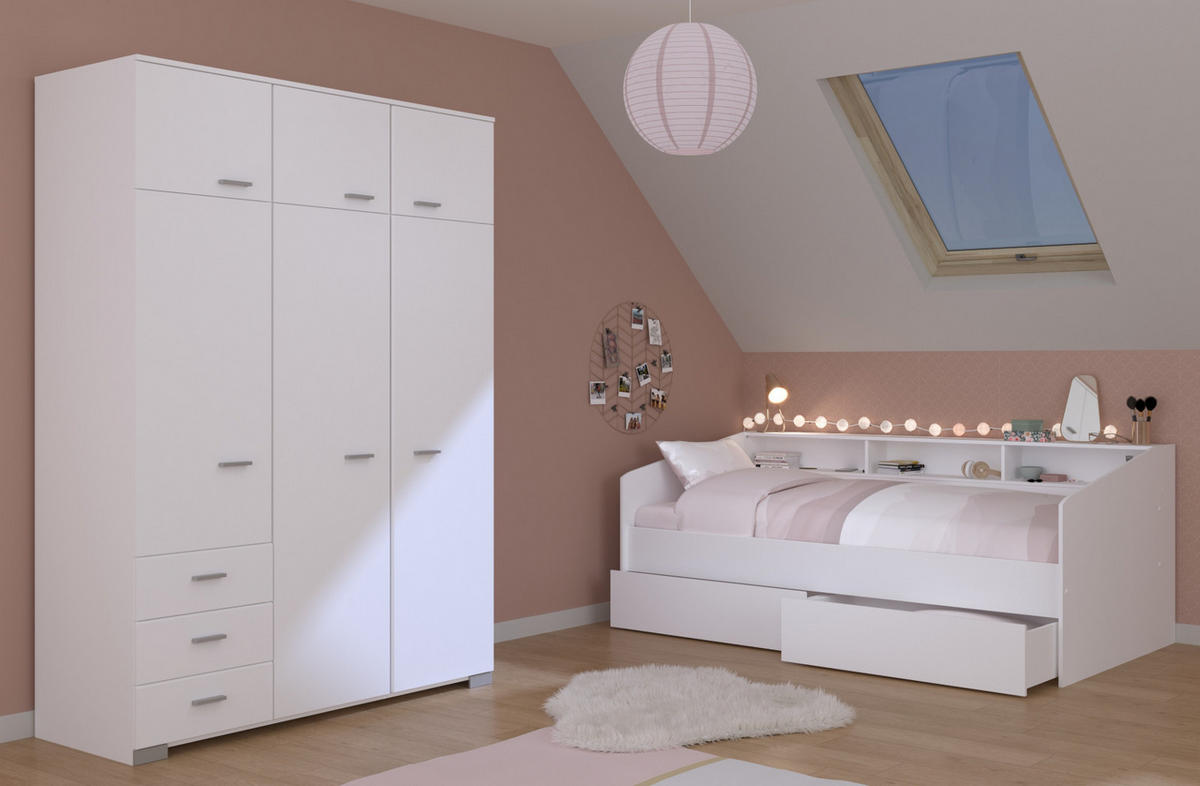 KINDERZIMMER Set 2-tlg. mit Kleiderschrank und Stauraumbett 90x200 - Silberfarben/Weiß, Holz/Holzwerkstoff (206/203/113cm) - Parisot Meuble