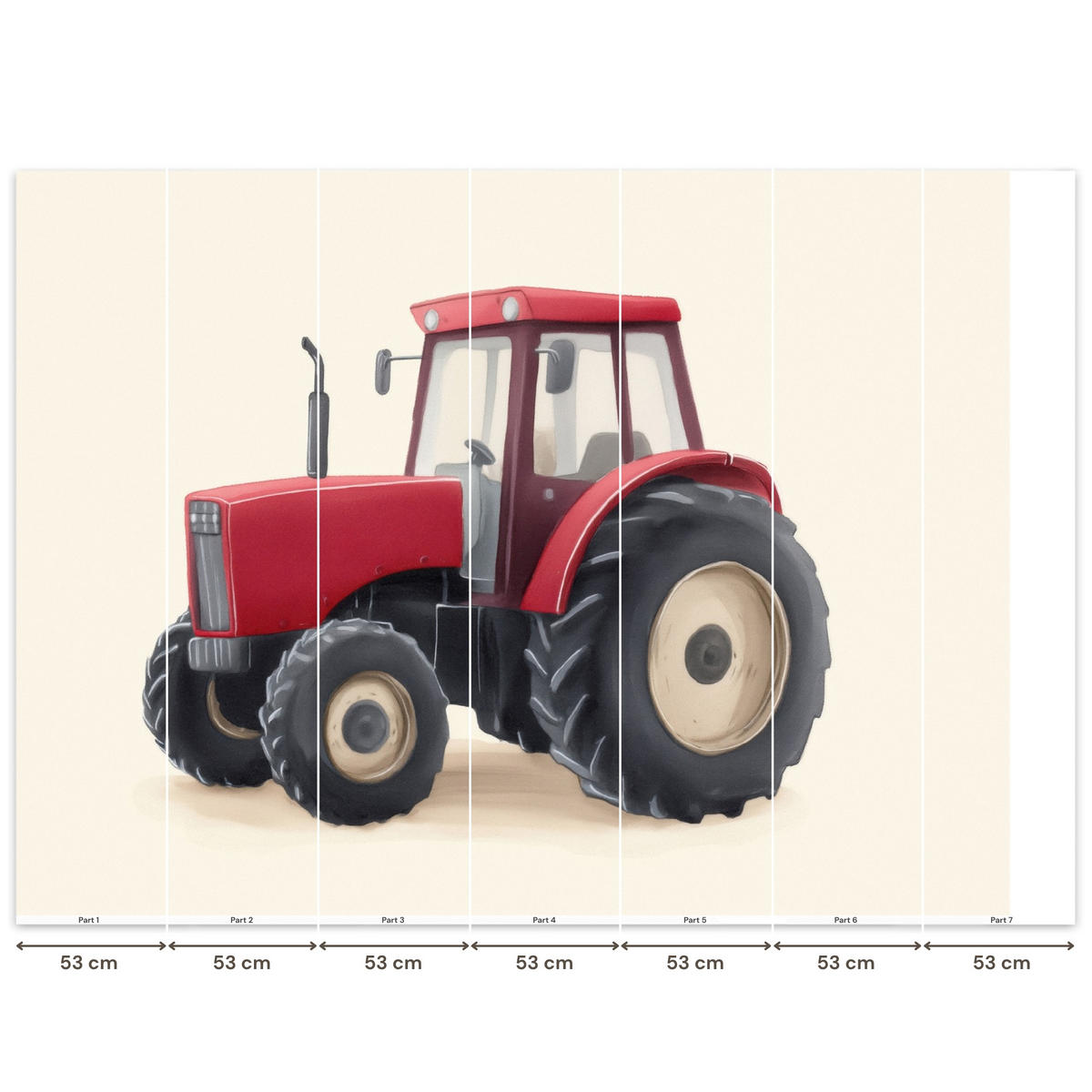 KINDERTAPETE - Traktor - Minimalistisch - Illustration - Rot - 300x220 cm - Rot, Papier (300/220cm) - OnlyWow