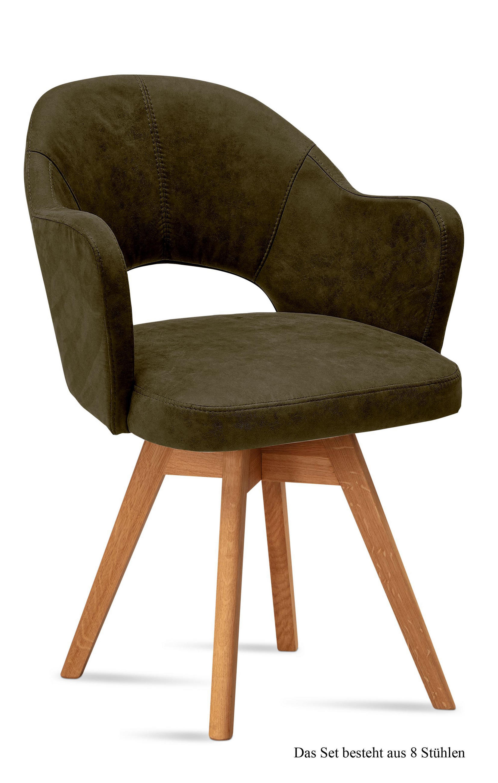 ARMLEHNSTUHL drehbar (8er-Set) Dosya 59x87x61 Eiche geölt/Khaki - Dunkelgrün/Eichefarben, Kunststoff (61/87/59cm) - 58aufmkessel