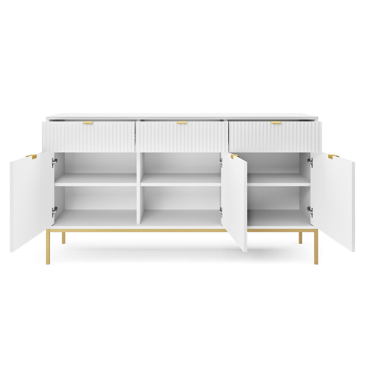 KOMMODE Nova Weiß, Golden Beine, Dreitürig - Goldfarben/Weiß, Holzwerkstoff/Metall (154/83/39cm) - Bettso