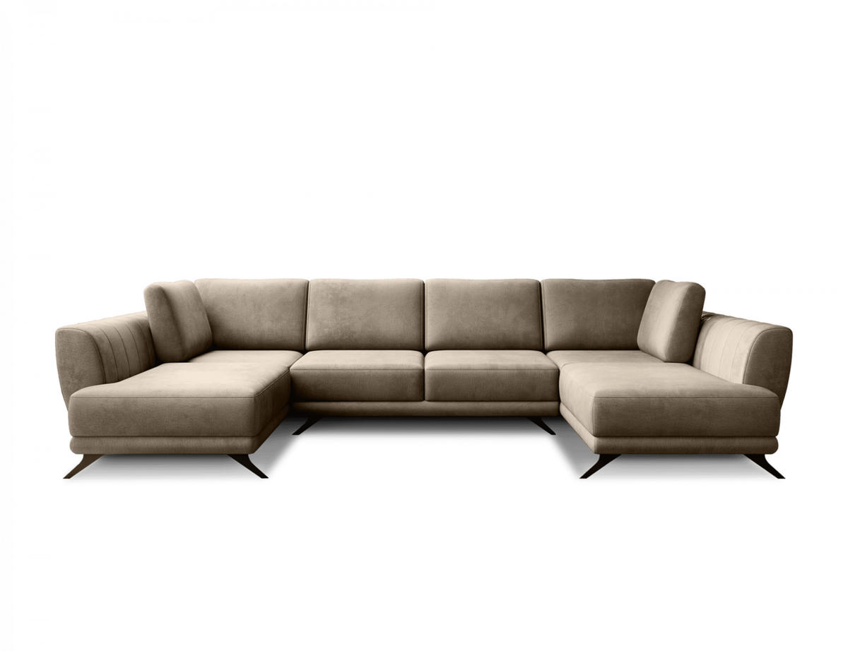 WOHNLANDSCHAFT mit Schlaffunktion & Bettkasten, luxus Nube-Stoff - Hellbraun/Schwarz, Textil/Metall (362/90/191cm) - Eltap