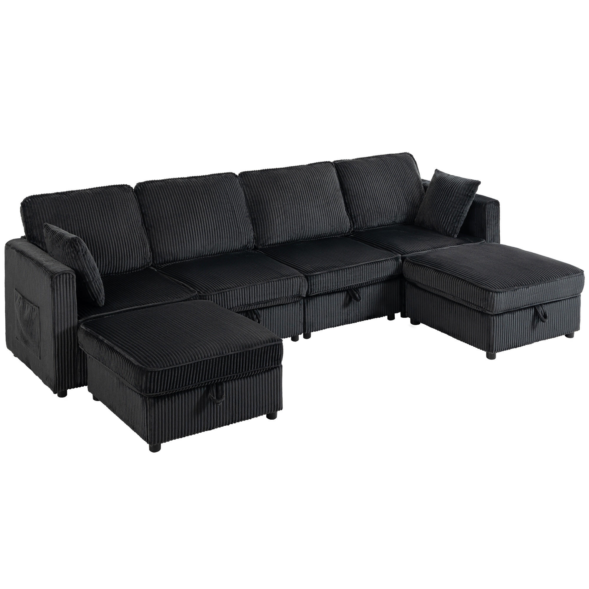 ECKSOFA Cord Dunkelgrau - Dunkelgrau/Schwarz, Kunststoff/Textil (153/306cm) - HOMCOM