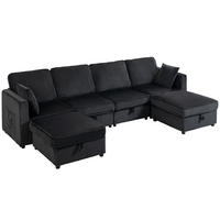 ECKSOFA Cord Dunkelgrau - Dunkelgrau/Schwarz, Kunststoff/Textil (153/306cm) - HOMCOM