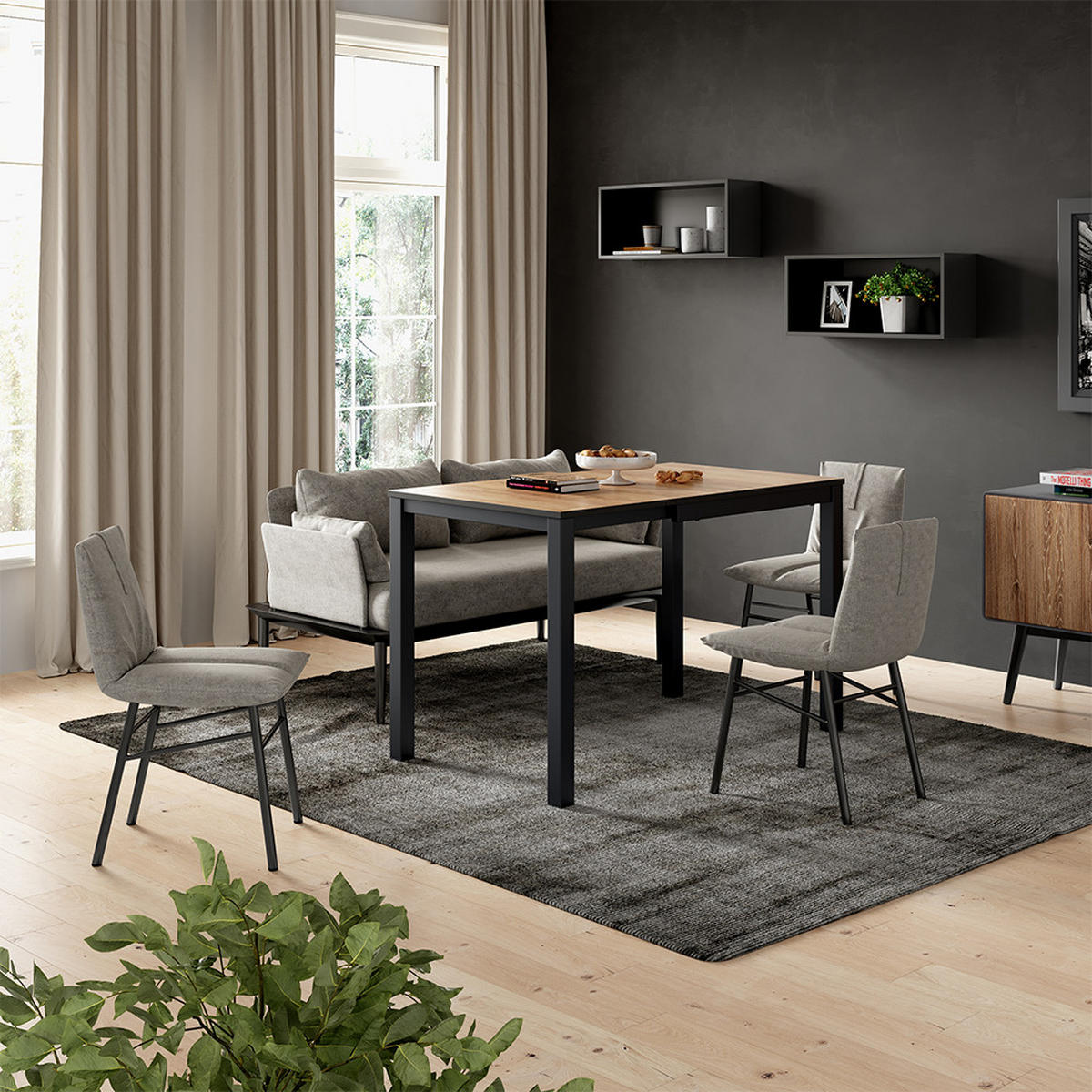 ESSTISCH Granny Eiche/Anthrazit 120 x 70 cm ausziehbar - Eichefarben/Anthrazit, Holzwerkstoff (70/120/76cm) - Vicco