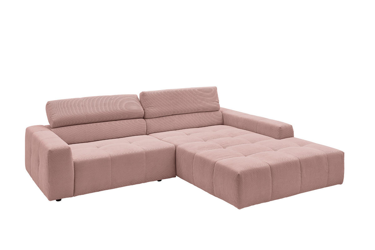 ECKSOFA RENO Pink Cord - Pink/Schwarz, Kunststoff/Textil (258/217cm) - KAWOLA