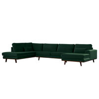 WOHNLANDSCHAFT mit Longchair - Buchefarben/Grün, Textil (371/81/219cm) - home24