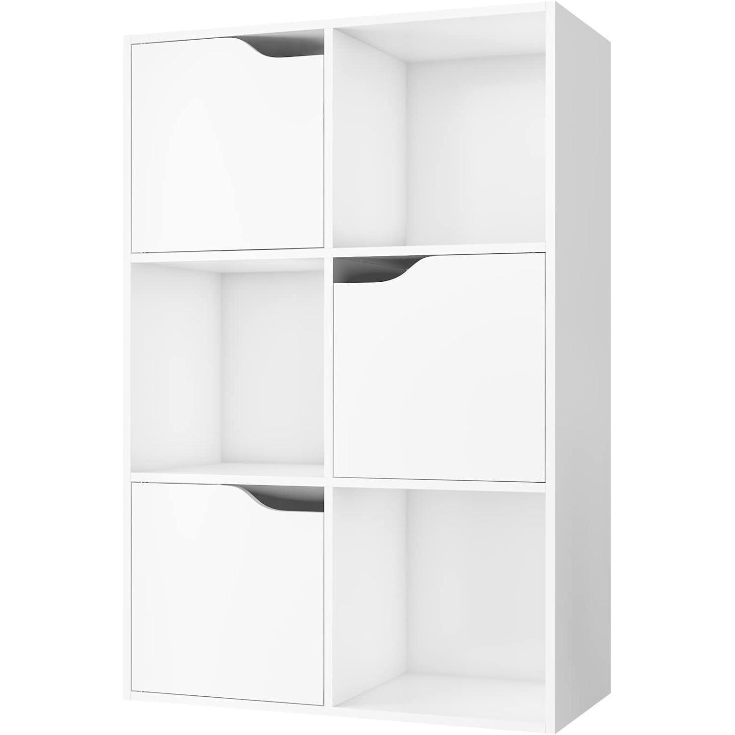 BÜCHERREGAL mit 3 Türen 60 x 29 x 90 cm weiß - Weiß, Holzwerkstoff (60/90/29cm)