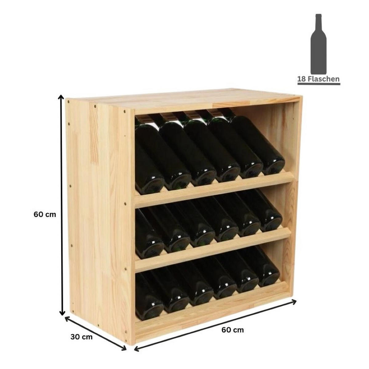 WEINREGAL Vincellar Mod 60x60x30 cm Schräg Modul Für 18 Flaschen Massives Kiefernholz Natur - Naturfarben, Holz (60/60/30cm) - PROREGAL