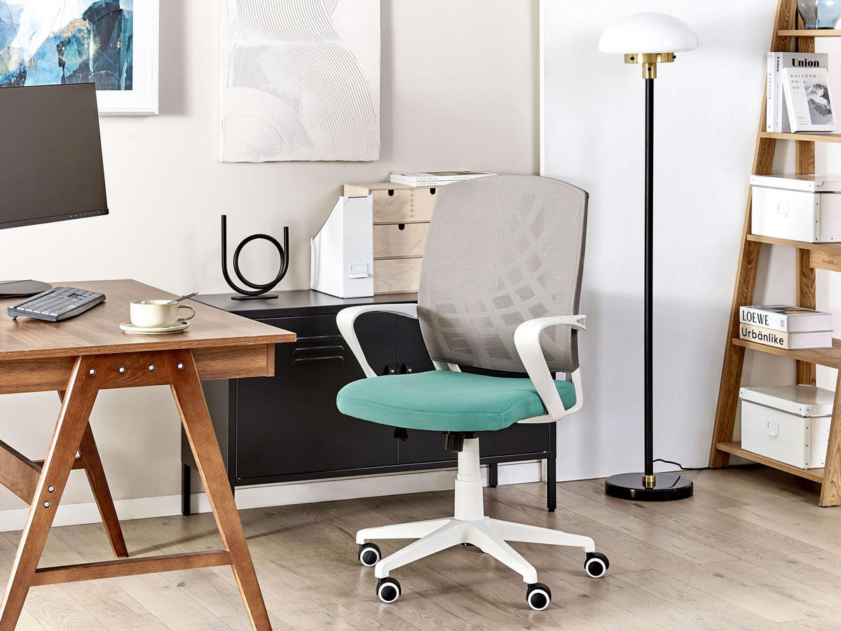 BÜROSTUHL Polyester Grau Bonny - Grau, Kunststoff/Textil (66/97/47cm) - Beliani