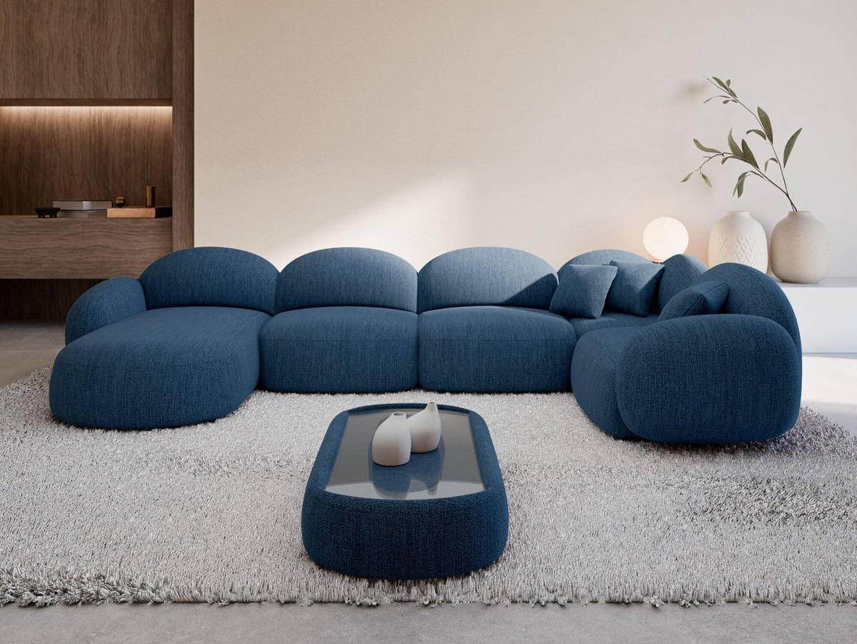 WOHNLANDSCHAFT Mirello U-Form Dunkelblau Strukturstoff - Dunkelblau, Textil (333/77/193cm)