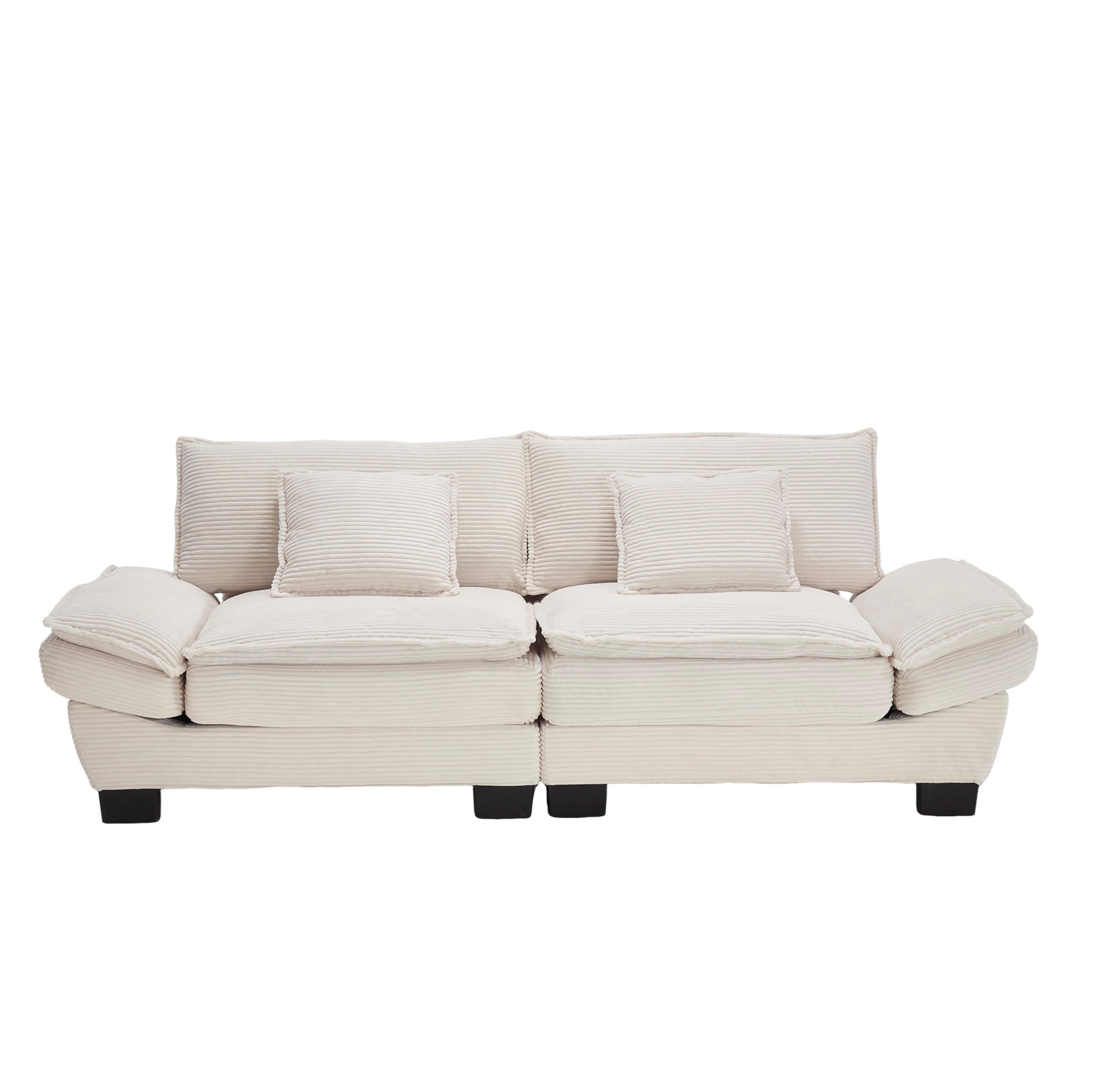 2-SITZER-SOFA aus Samt 224x81x81 cm Beige mit extratiefem Sitz, 2 Kissen und gepolsterten Armlehnen - Beige, Textil (81/81/224cm) - Modfu