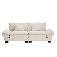 2-SITZER-SOFA aus Samt 224x81x81 cm Beige mit extratiefem Sitz, 2 Kissen und gepolsterten Armlehnen - Beige, Textil (81/81/224cm) - Modfu