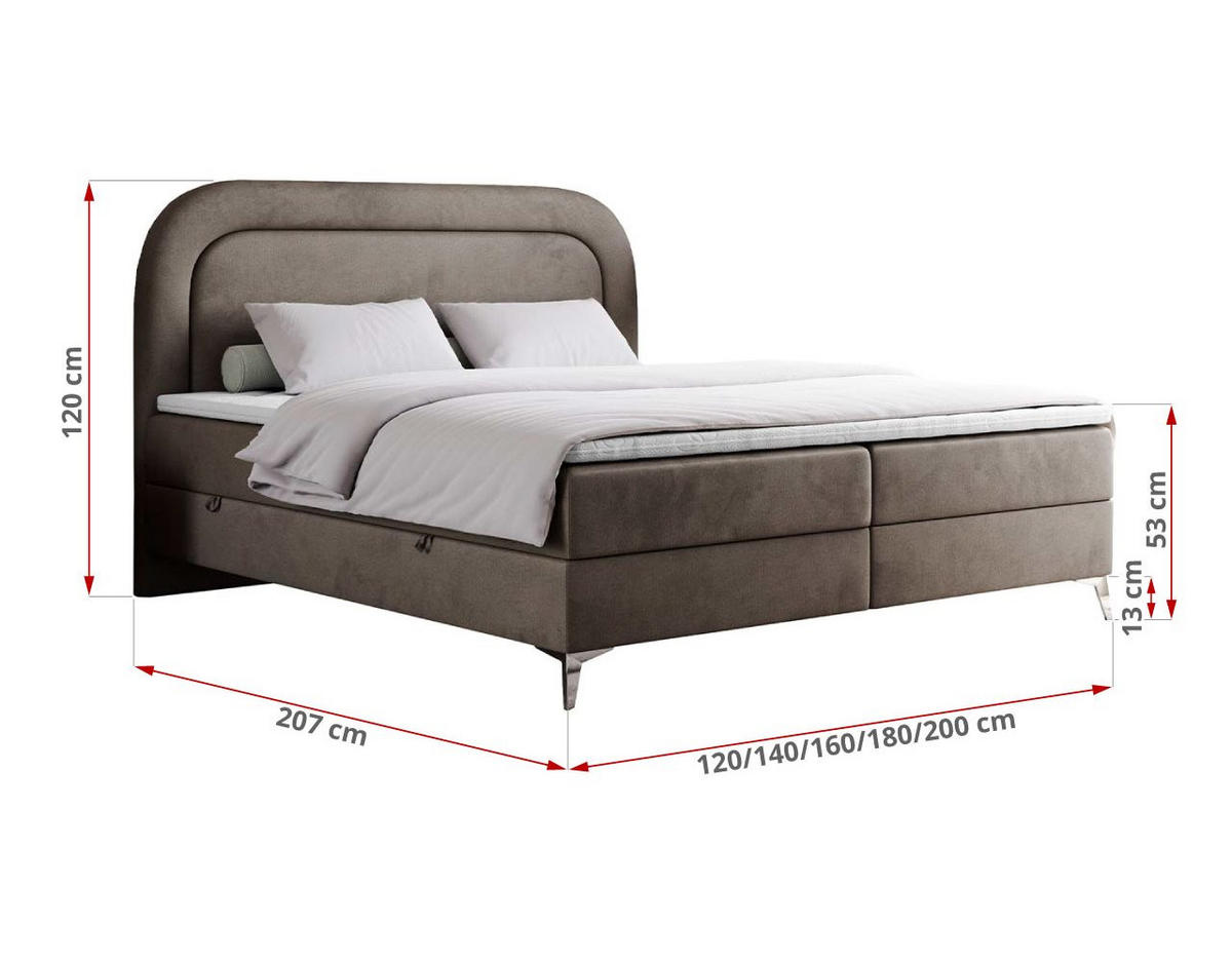 BOXBETT EIRA 200/200 Braun Velvet - H3 - Silberfarben/Braun, Holz/Textil (200/200cm) - MKS