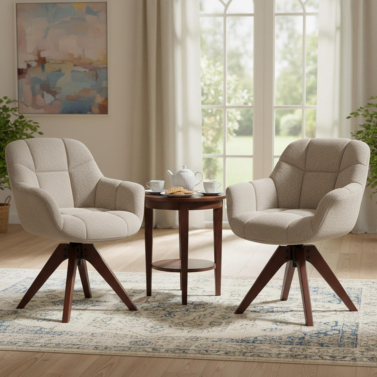 DREHSTUHL Mika-Nele 2er-Set - Beige/Nussbaumfarben, Eichenholz/Holz (65/81/66cm) - DUBI Möbel